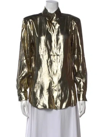 Pre-owned Dior Patterned Long Sleeve Button-up Top In Green