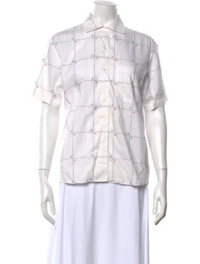 Pre-owned Dior Patterned Short Sleeve Button-up Top In White