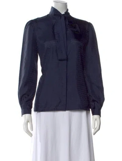 Pre-owned Dior Patterned Tie Neck Blouse In Blue