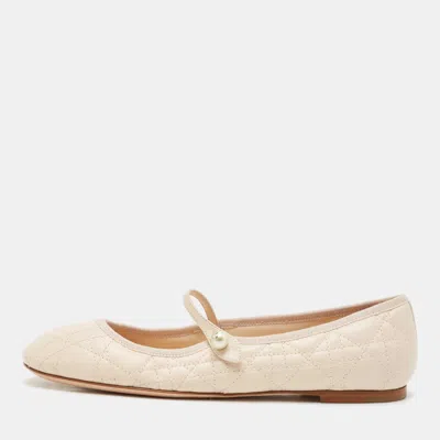 Pre-owned Dior Peach Cannage Leather Mary Jane Ballet Flats Size 39.5 In Orange