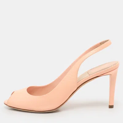 Pre-owned Dior Peach Leather Peep Toe Slingback Pumps Size 37 In Pink