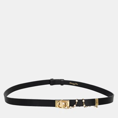 Pre-owned Dior Pearl 30 Montaigne Black Leather Belt Ghw