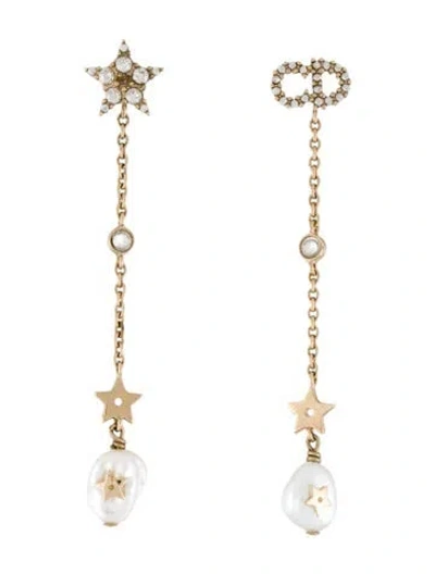 Pre-owned Dior Pearl & Crystal Shiny-d Drop Earrings In White