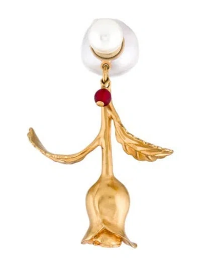 Pre-owned Dior Pearl, Faux Pearl & Resin Tribales Rose Single Drop Earring In Red