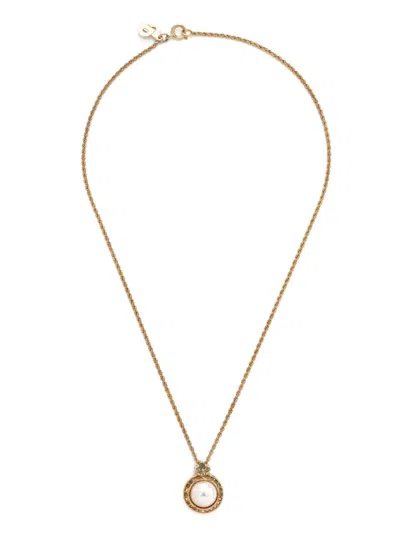 Pre-owned Dior Pearl-pendant Necklace In Gold