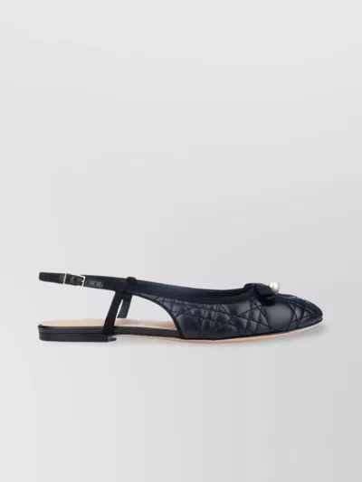 Dior Pearl Quilted Pointed Flat Sole Sandals In Black