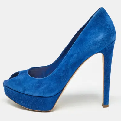 Pre-owned Dior Peep Toe Pumps Size 39 In Blue