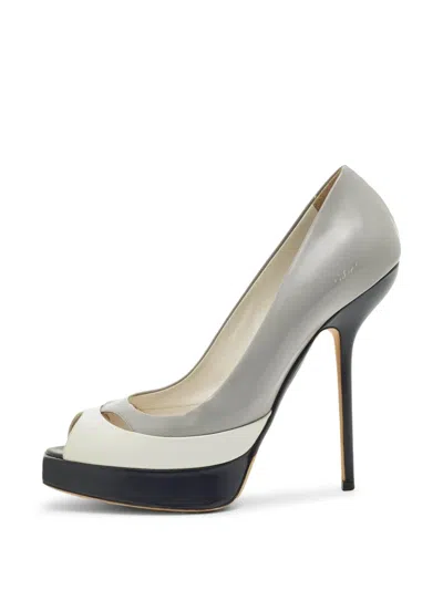 Pre-owned Dior Peep-toe Platform Pumps In Gray