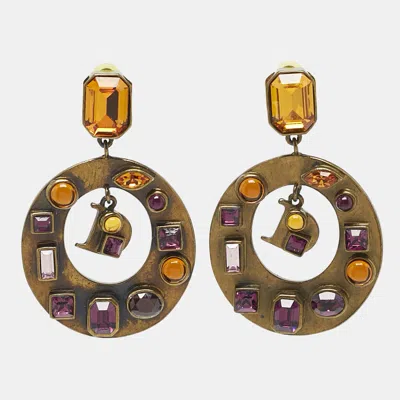 Pre-owned Dior Pendientes Discos Crystals Gold Tone Earrings