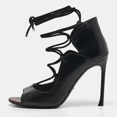 Pre-owned Dior Petale Size 38.5 Black Leather Open Toe Pumps