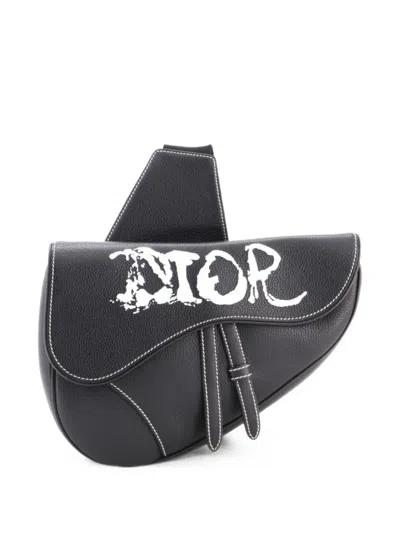 Pre-owned Dior Peter Doig Saddle Bag Printed Leather Medium Crossbody Bag In Black