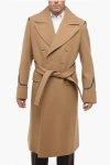 DIOR PETER DOIG X DIOR DOUBLE-BREASTED VIRGIN WOOL COAT WITH LEAT