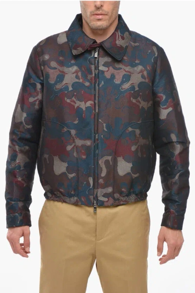 Dior Peter Doig X  Jacquard Fabric Bomber Jacket With Front Z In Blue