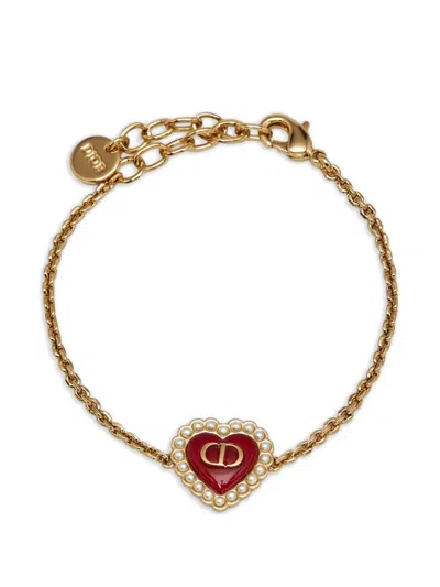 Pre-owned Dior Petit Cd Baroque Faux-pearl Bracelet In Gold