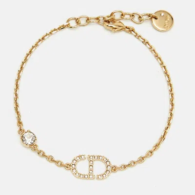 Pre-owned Dior Petit Cd Crystals Gold Tone Bracelet