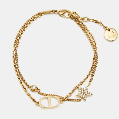 Pre-owned Dior Petit Cd Crystals Gold Tone Bracelet