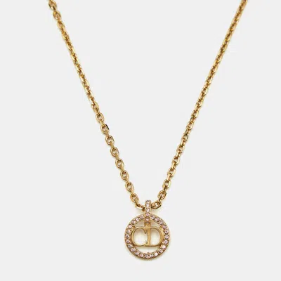 Pre-owned Dior Petit Cd Crystals Gold Tone Necklace
