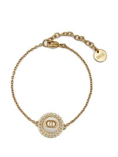 Pre-owned Dior Petit Cd Faux-pearl Bracelet In Gold