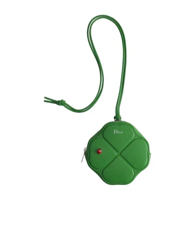 Dior Petit Trèfle Coin Purse With Cord In Green