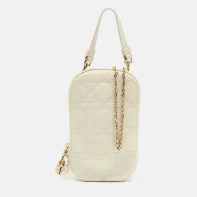 Pre-owned Dior Phone Holder With Chain In White