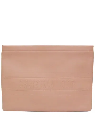 Pre-owned Dior Pink Beige Leather Clutch (authentic Pre-loved)