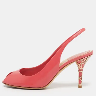 Pre-owned Dior Pink Brushed Leather Peep Toe Slingback Pumps Size 36.5