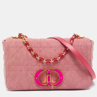 Pre-owned Dior Pink Cannage Denim Medium Caro Shoulder Bag