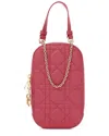 Dior Pink Cannage Leather Lady  Phone Crossbody Holder (authentic Pre-  Loved) In Red