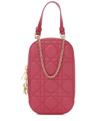 Dior Pink Cannage Leather Lady  Phone Crossbody Holder (authentic Pre-  Loved) In Red