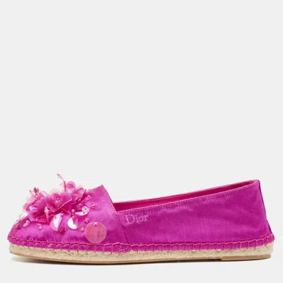 Pre-owned Dior Pink Canvas Embellished Espadrille Flats Size 36