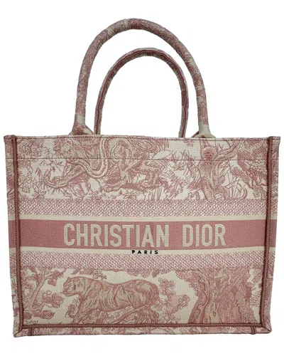Dior Pink Canvas Toile De Jouy Embroidered Medium Book Tote In Brown