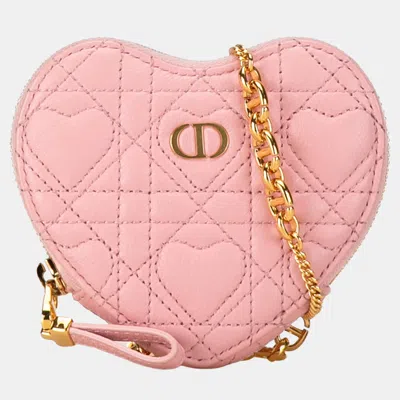 Pre-owned Dior Pink Caro Heart Pouch With Chain