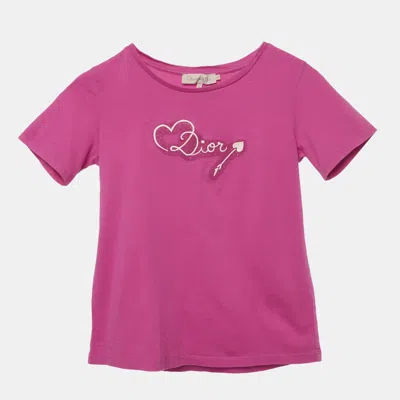 Pre-owned Dior Pink Cotton Knit Logo Detail T-shirt 10yrs