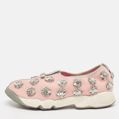 Pre-owned Dior Pink Embellished Mesh Fusion Sneakers Size 38.5
