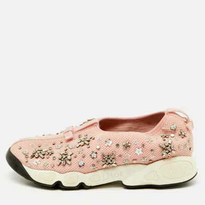 Pre-owned Dior Pink Embellished Mesh Fusion Sneakers Size 38.5