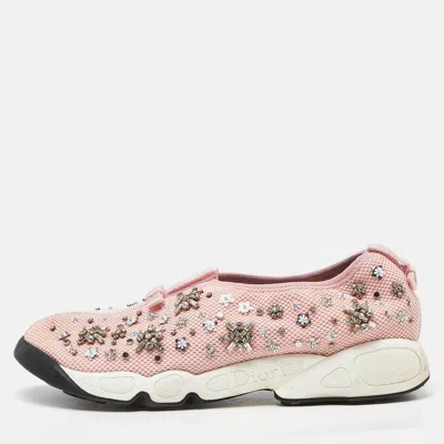 Pre-owned Dior Pink Embellished Mesh Fusion Sneakers Size 40