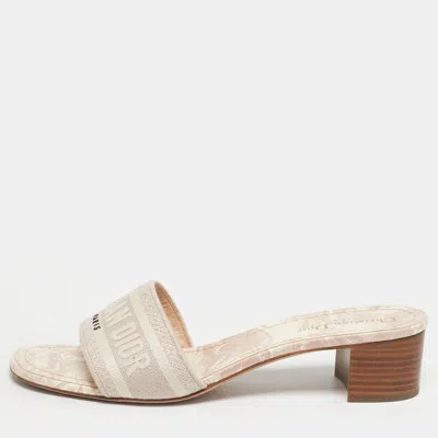 Pre-owned Dior Pink Embroidered Canvas Dway Slide Sandals Size 42