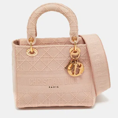 Pre-owned Dior Pink Embroidered Canvas Medium Lady D-lite Tote