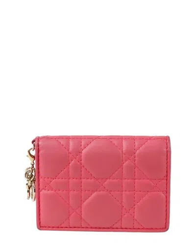 Pre-owned Dior Pink Lambskin Lady  Flap Card Wallet (authentic Pre-loved)