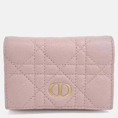 Pre-owned Dior Pink Leather Caro Card Holder