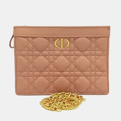 Pre-owned Dior Pink Leather Caro Chain Zipper Pouch And Crossbody Bag