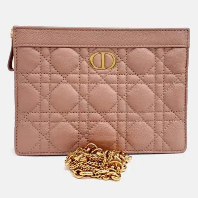 Pre-owned Dior Pink Leather Caro Chain Zipper Pouch And Crossbody Bag