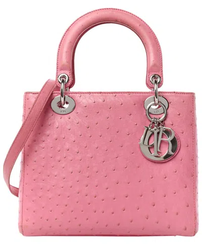 Dior Pink Leather Ostrich Medium Lady  (authentic )
