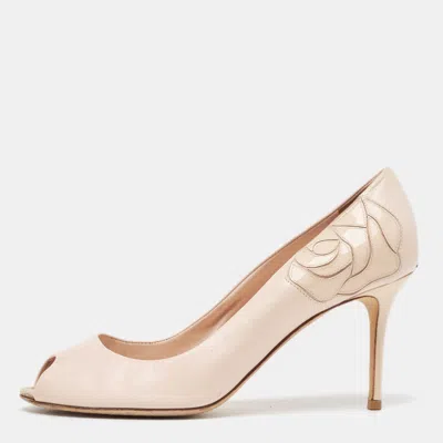 Pre-owned Dior Pink Leather Peep Toe Pumps Size 37.5