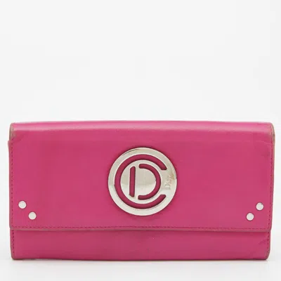 Pre-owned Dior Pink Leather Round Logo Flap Continental Wallet