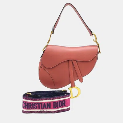 Pre-owned Dior Pink Leather Saddle Bag & Strap