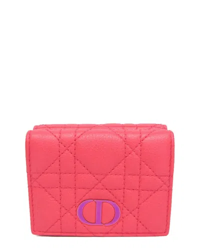 Pre-owned Dior Pink Leather Tri-fold Wallet (authentic Pre-loved)