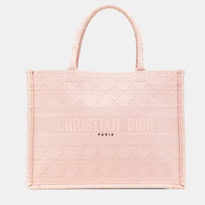 Pre-owned Dior Pink Medium Canvas Cannage Embroidered Book Tote