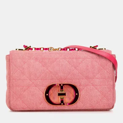 Pre-owned Dior Pink Medium Denim Macrocannage Caro Bag