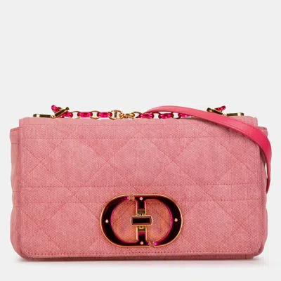Pre-owned Dior Pink Medium Denim Macrocannage Caro Bag